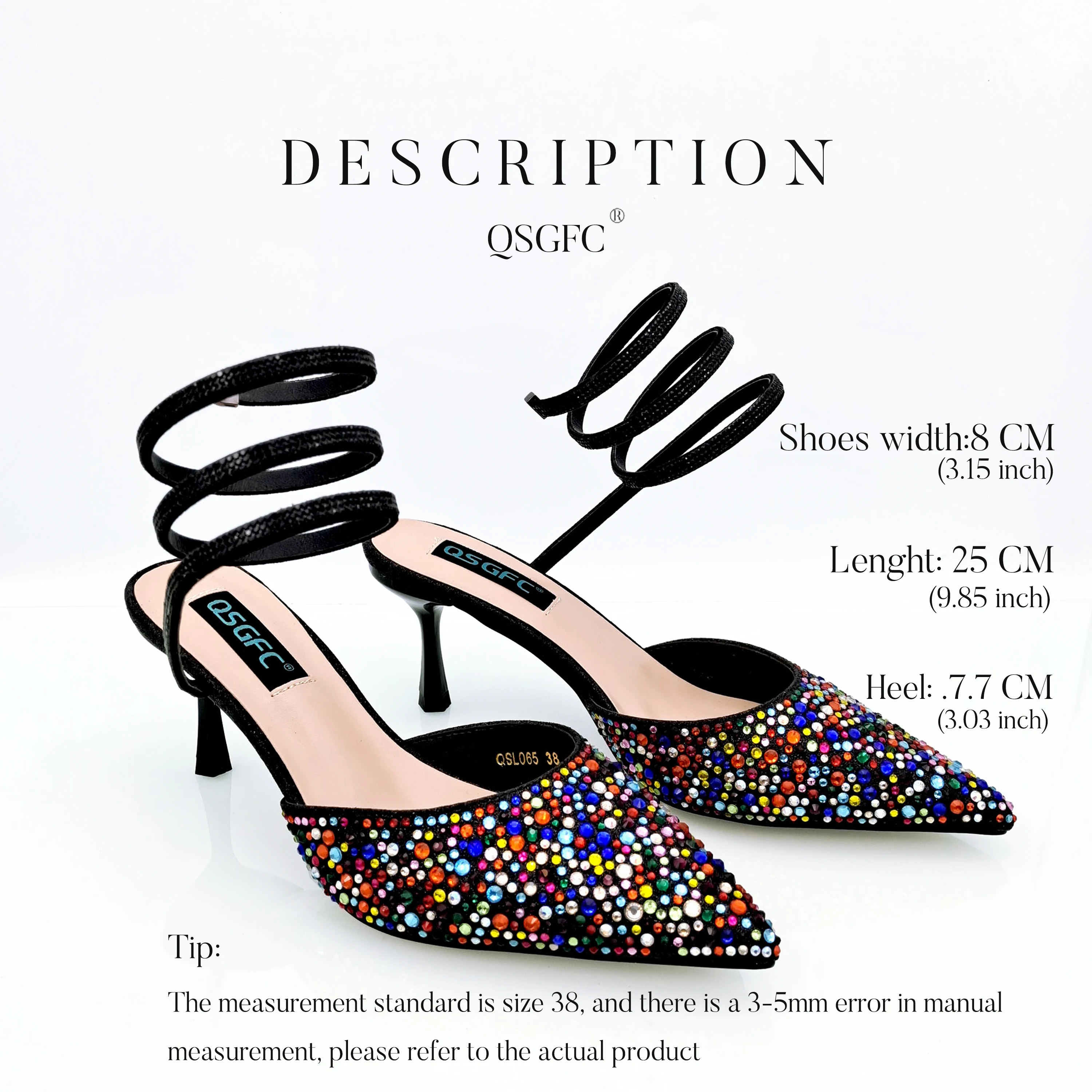 QSGFC Fashionable Girly Style Shoes And Bag Full Diamond Women's Pointed Toe High Heels African Popular Wedding Shoes and Bag