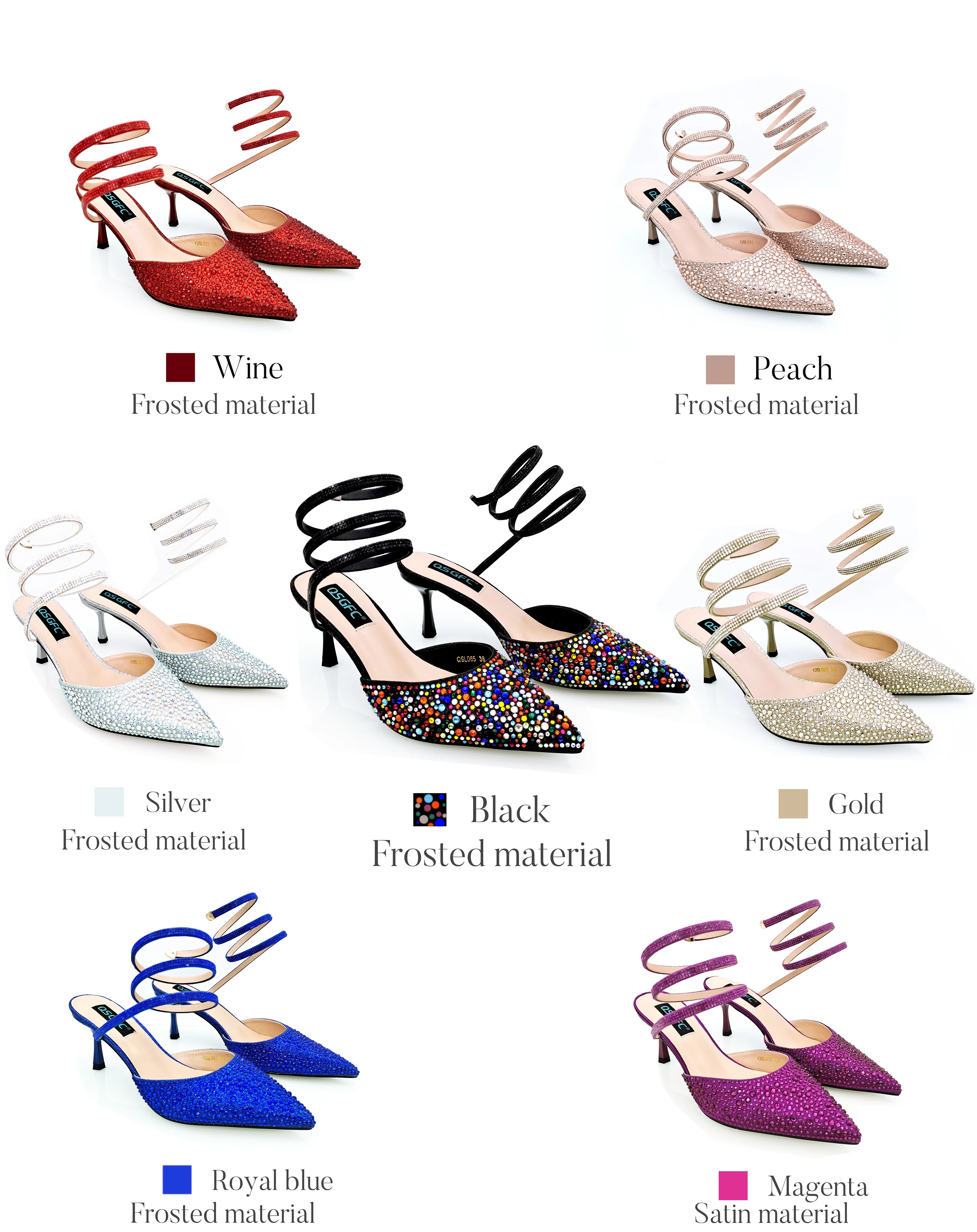QSGFC Fashionable Girly Style Shoes And Bag Full Diamond Women's Pointed Toe High Heels African Popular Wedding Shoes and Bag
