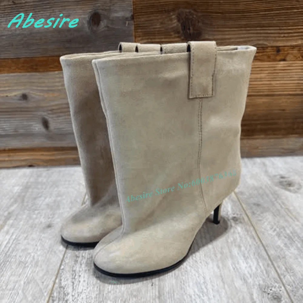 Brown Suede Slip On Ankle Boots Round Toe Thin Heels Elegant Women's Boots Retro Winter Daily Office Fashion Ladies Shoes