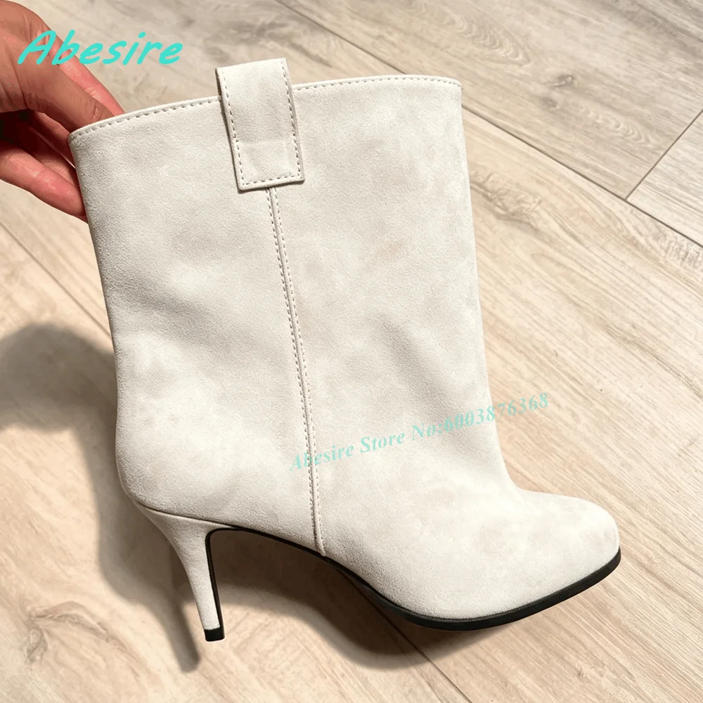Brown Suede Slip On Ankle Boots Round Toe Thin Heels Elegant Women's Boots Retro Winter Daily Office Fashion Ladies Shoes