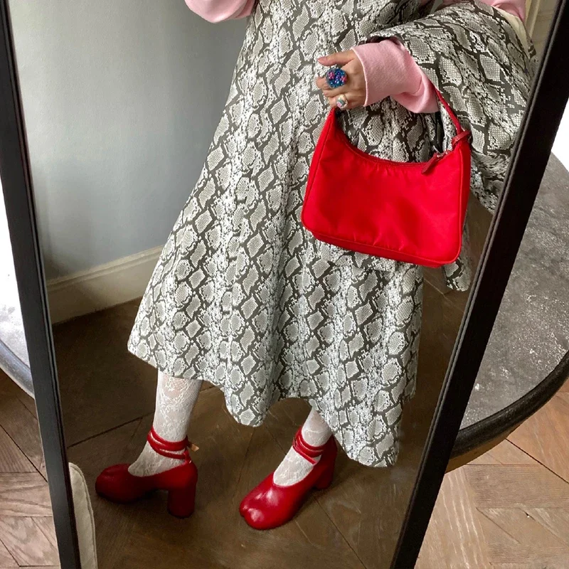 2026 Autumn Brand Design Split Toe Women Pumps Elegant Red Leather Shoes Women Chunky Round Strap Buckle High Heels Female