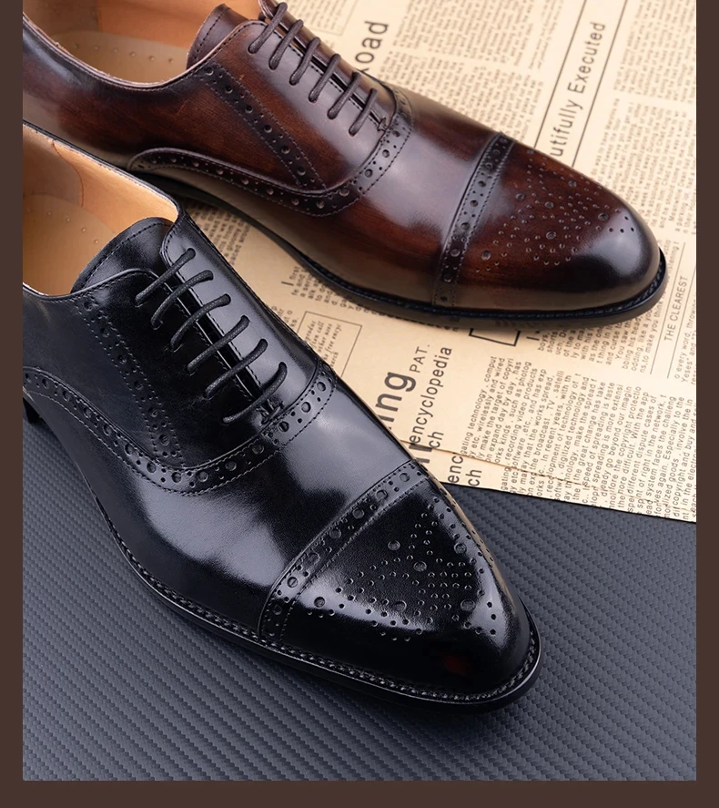 Classic Brogue Shoe Men's Business Suits Matches New Style Genuine Cowhide Handmade Formal Office Wedding Party Mans Dress Shoes