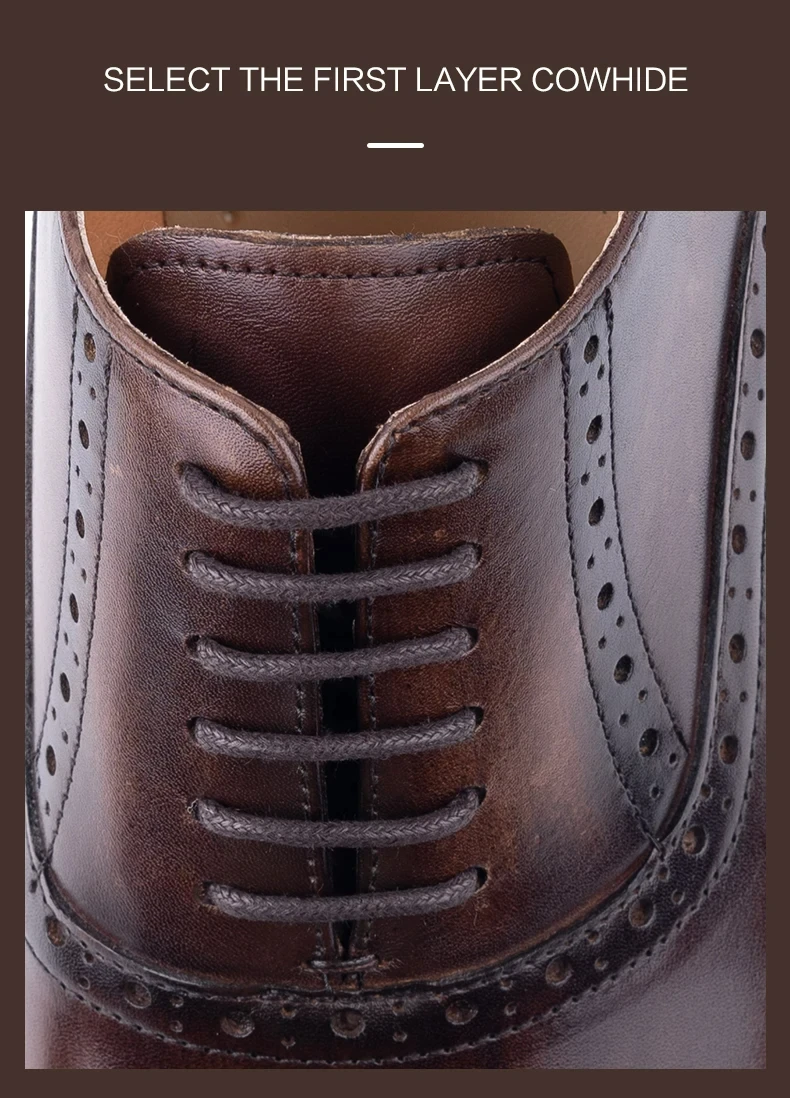 Classic Brogue Shoe Men's Business Suits Matches New Style Genuine Cowhide Handmade Formal Office Wedding Party Mans Dress Shoes