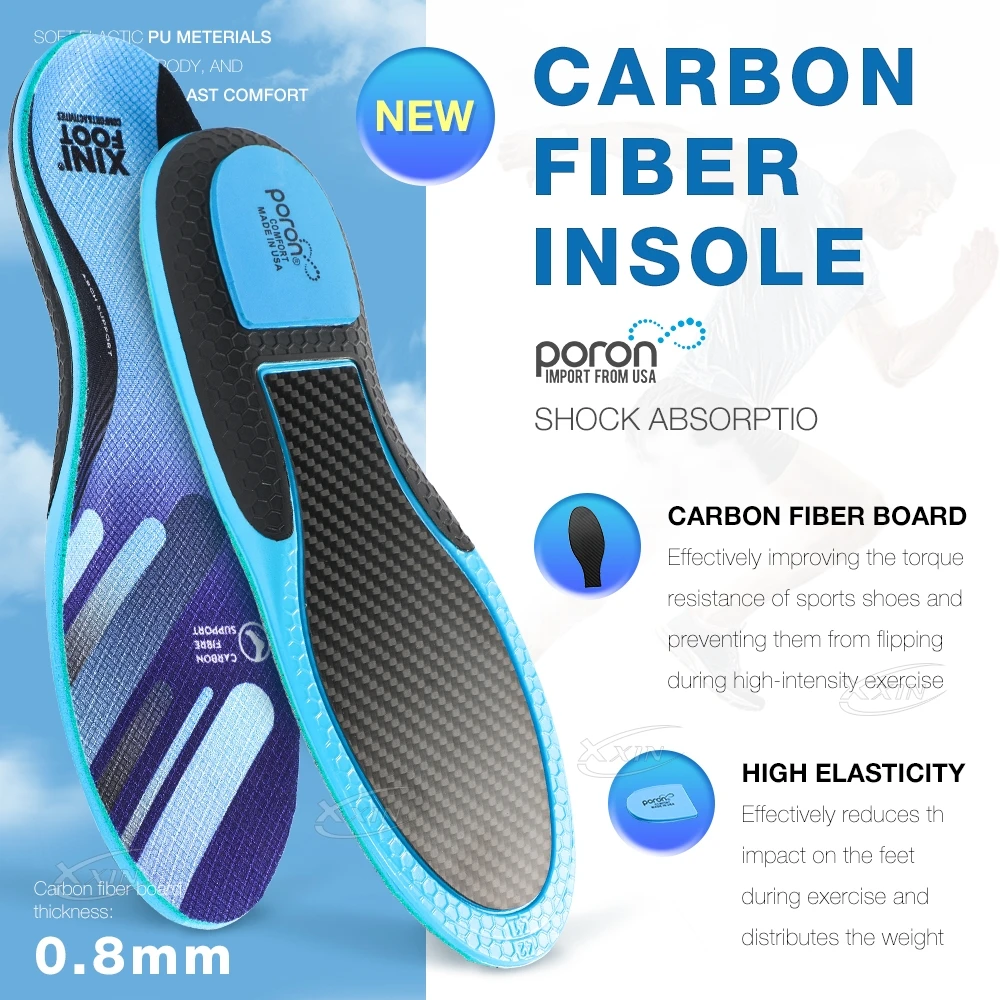 【Xxin】Carbon Fiber Insole Poron Cushioning heel Arch Support Shoe Insoles Pad Running Sport Shoe Insert size 35-48