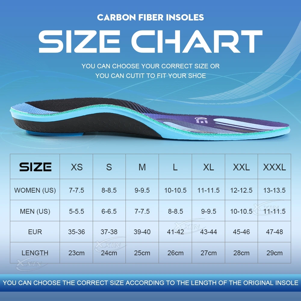 【Xxin】Carbon Fiber Insole Poron Cushioning heel Arch Support Shoe Insoles Pad Running Sport Shoe Insert size 35-48