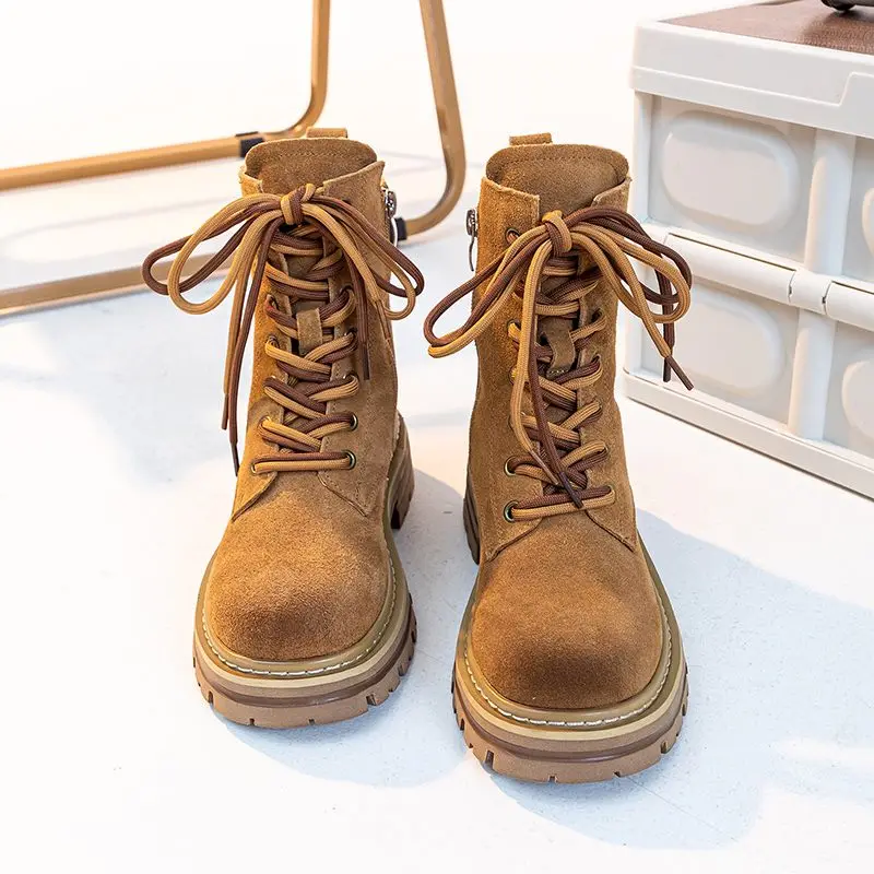 ASUMER Cow Suede Leather Ankle Boots For Women Zipper Platform Boots Retro Autumn Winter Motorcycle Boots Lady Shoes