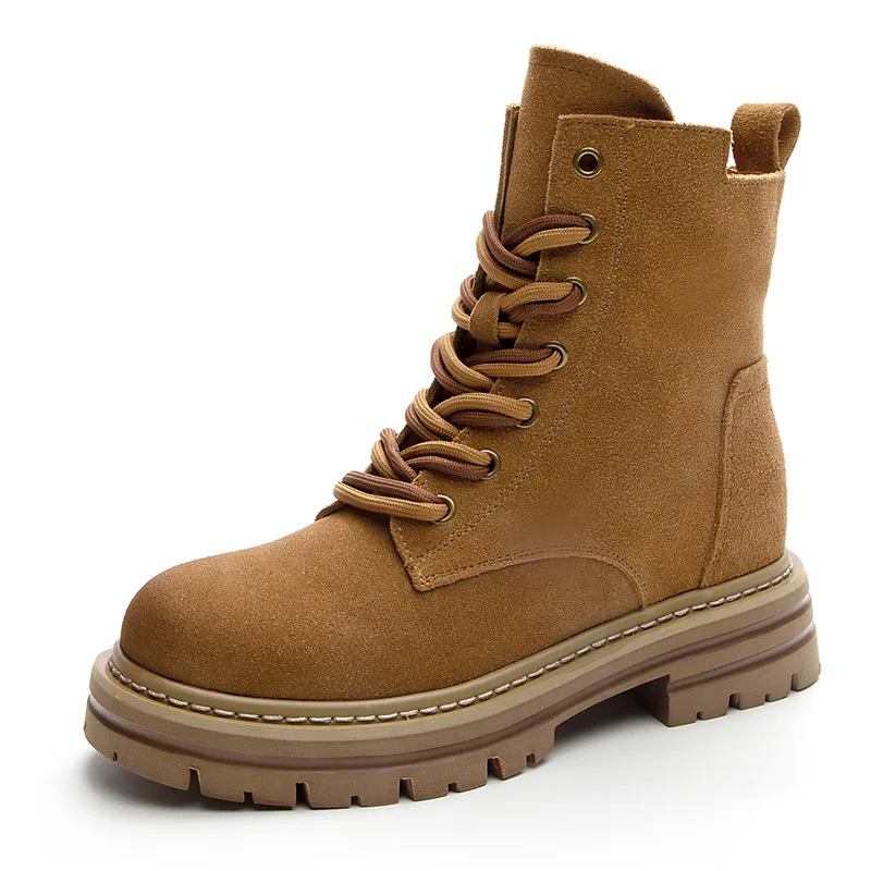 ASUMER Cow Suede Leather Ankle Boots For Women Zipper Platform Boots Retro Autumn Winter Motorcycle Boots Lady Shoes