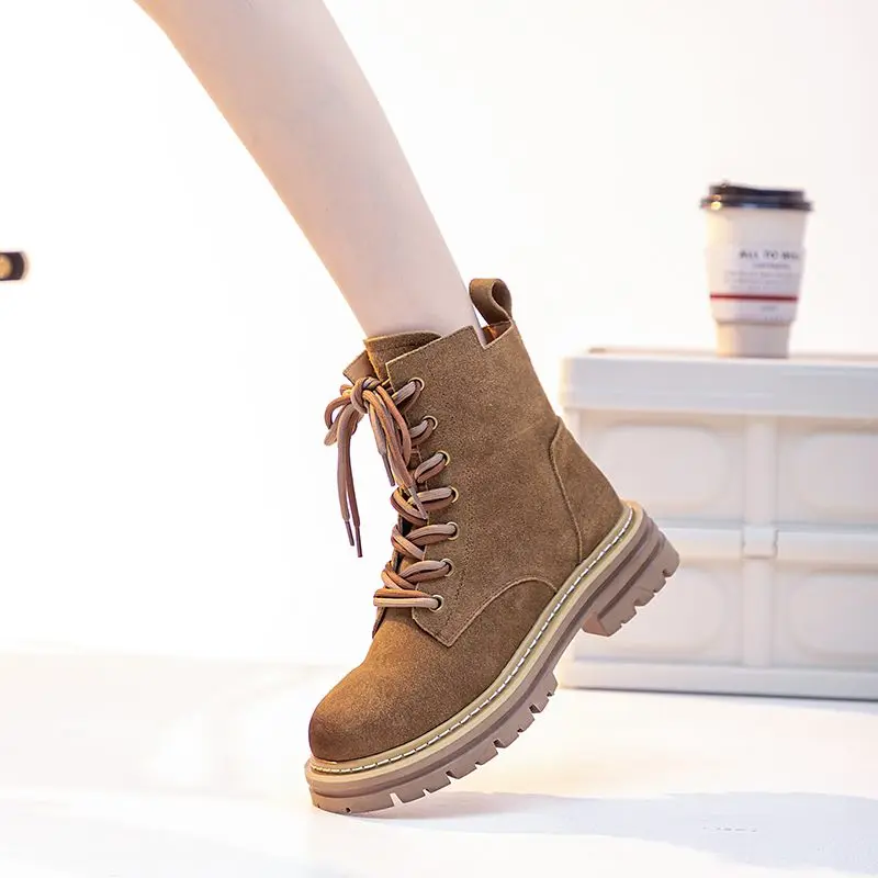 ASUMER Cow Suede Leather Ankle Boots For Women Zipper Platform Boots Retro Autumn Winter Motorcycle Boots Lady Shoes