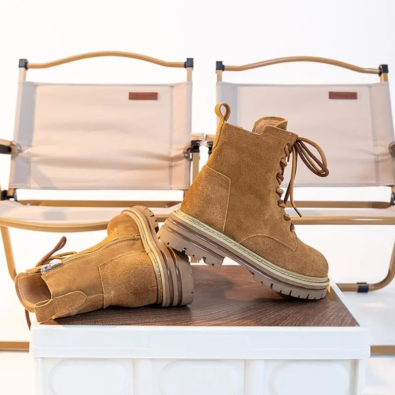ASUMER Cow Suede Leather Ankle Boots For Women Zipper Platform Boots Retro Autumn Winter Motorcycle Boots Lady Shoes