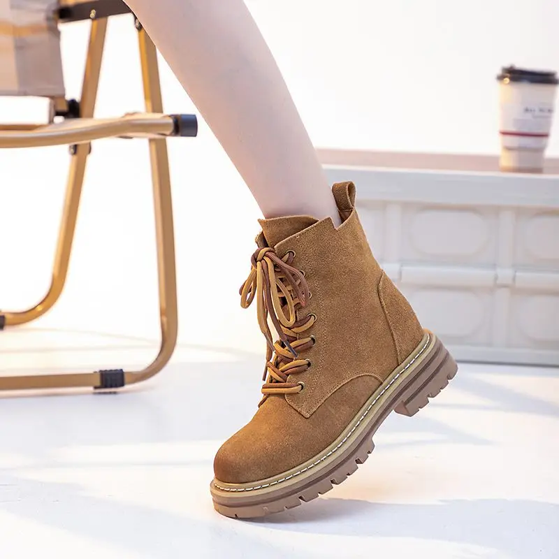 ASUMER Cow Suede Leather Ankle Boots For Women Zipper Platform Boots Retro Autumn Winter Motorcycle Boots Lady Shoes