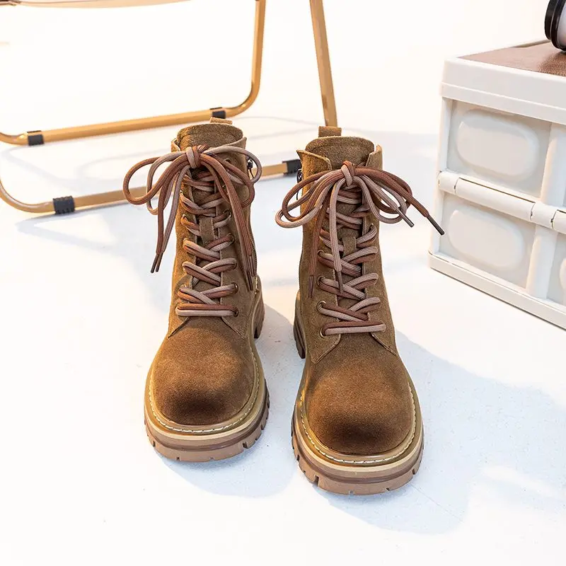ASUMER Cow Suede Leather Ankle Boots For Women Zipper Platform Boots Retro Autumn Winter Motorcycle Boots Lady Shoes