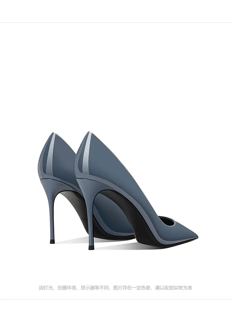 Grey Blue High-Heeled Shoes for Women, Paired with a Pointed, Slender Heel, Shallow Mouth, sexy and Non-Tiring Single Shoe