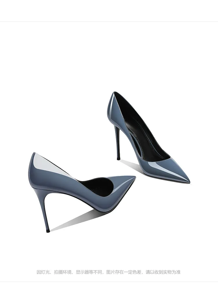 Grey Blue High-Heeled Shoes for Women, Paired with a Pointed, Slender Heel, Shallow Mouth, sexy and Non-Tiring Single Shoe