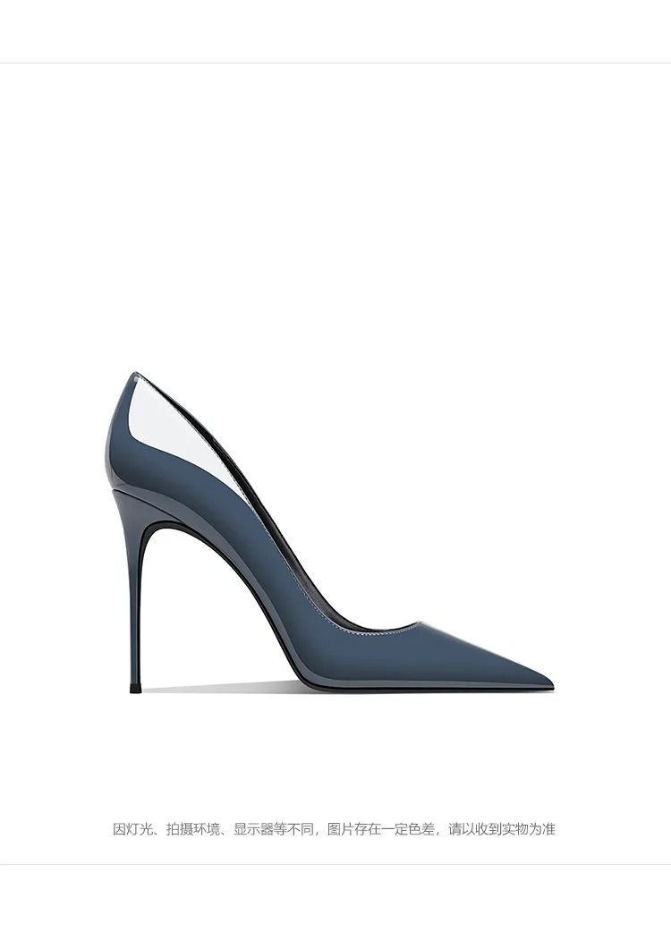 Grey Blue High-Heeled Shoes for Women, Paired with a Pointed, Slender Heel, Shallow Mouth, sexy and Non-Tiring Single Shoe
