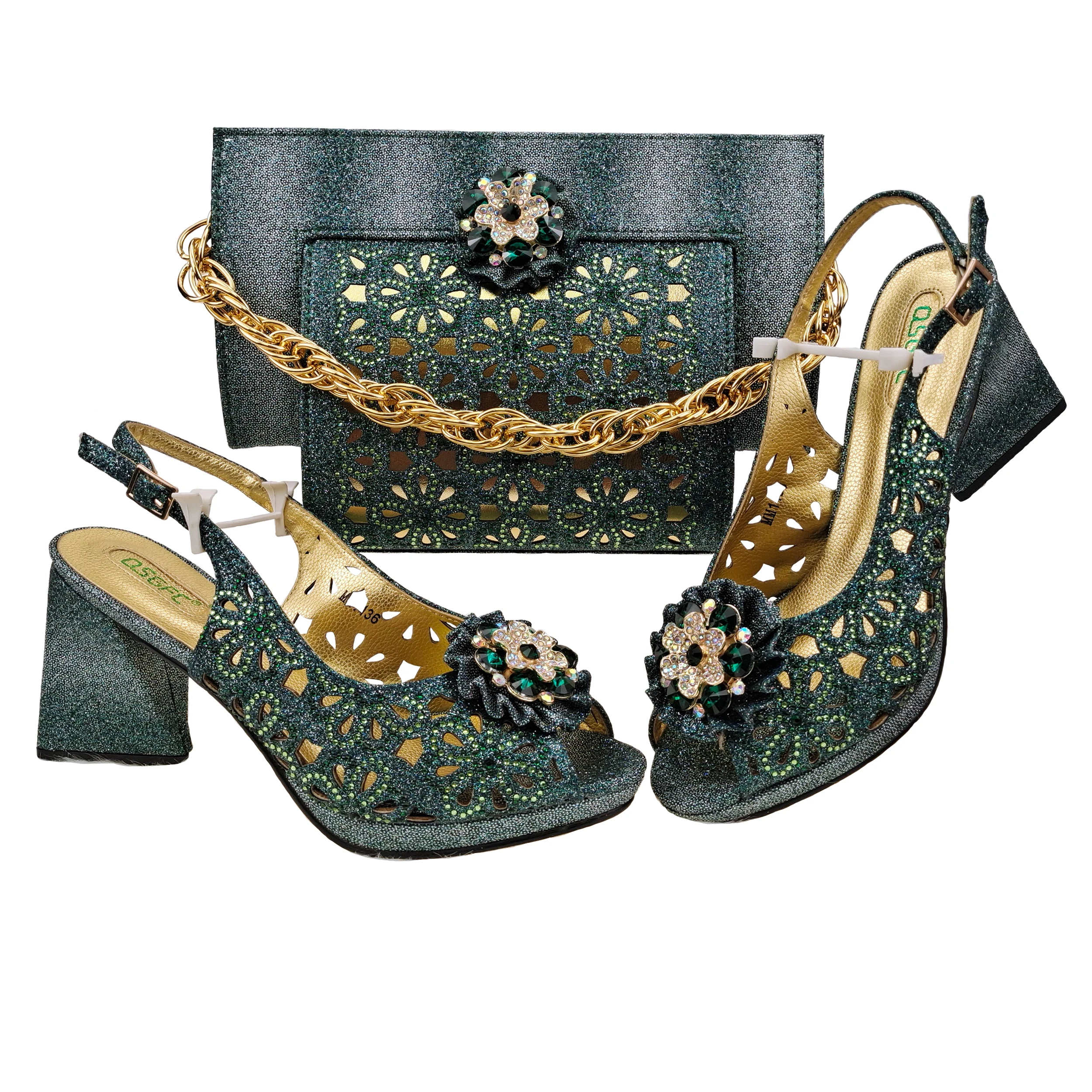 Doershow African fashion Italian Shoes And Bag Sets For Evening Party With Stones pink Italian Handbags Match Bags! HFV-25