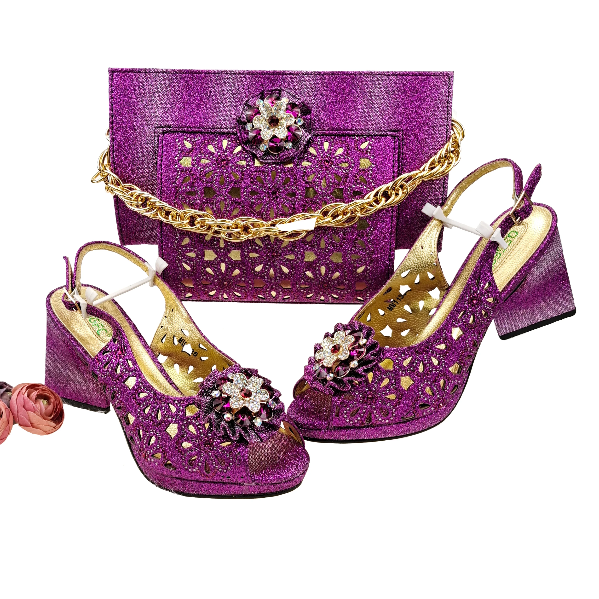Doershow African fashion Italian Shoes And Bag Sets For Evening Party With Stones pink Italian Handbags Match Bags! HFV-25