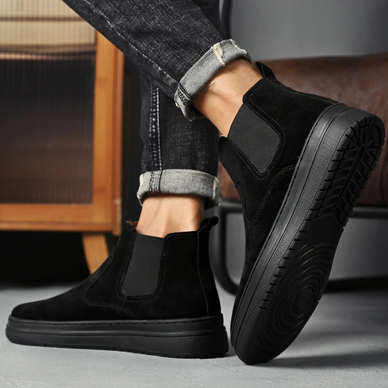 Italian Brand Autumn Winter Men's High Top Shoes Conference Men's Formal Ankle Boots Fashion Genuine Leather Casual Shoes 38-44