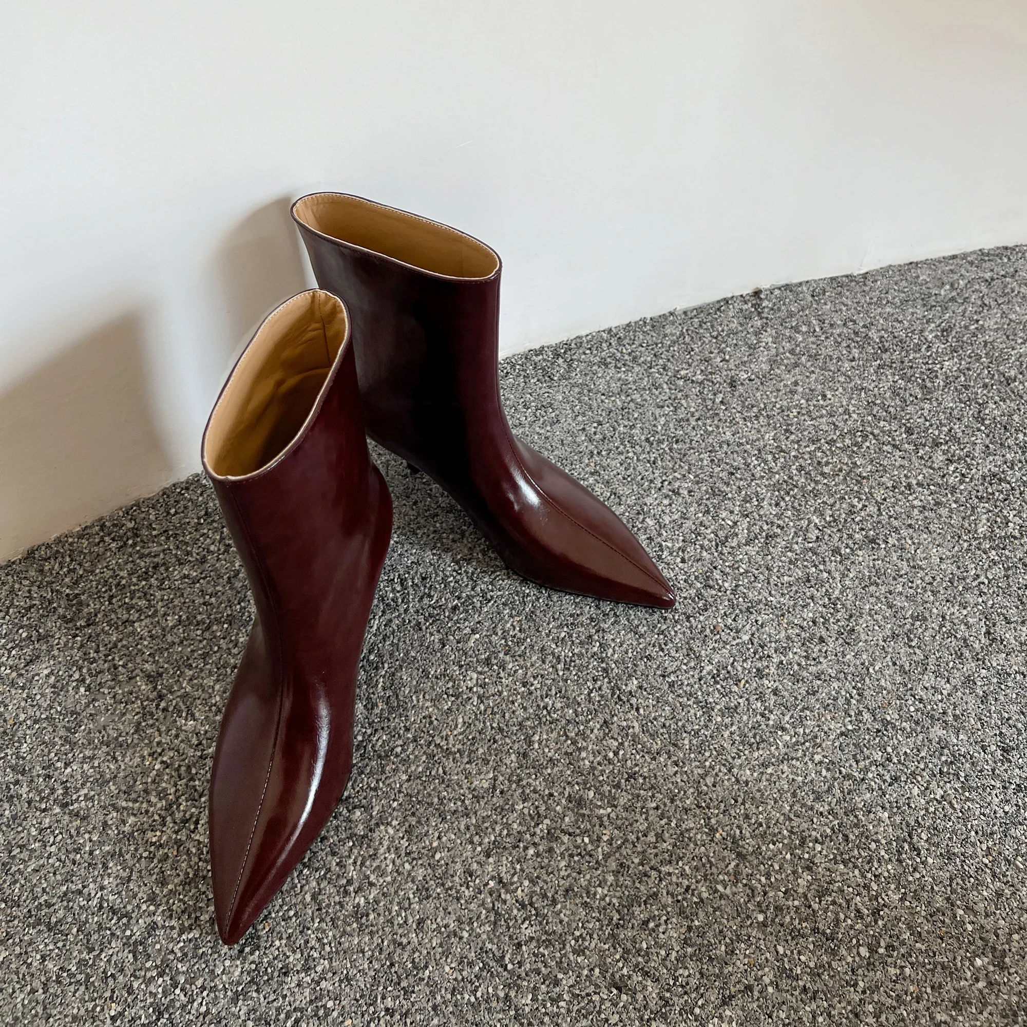 QUTAA Fashion Women Ankle Boots Winter Genuine Leather Autumn Shoes Kitten High Heels Pointed Toe Dress Lady Short Boots 34-43