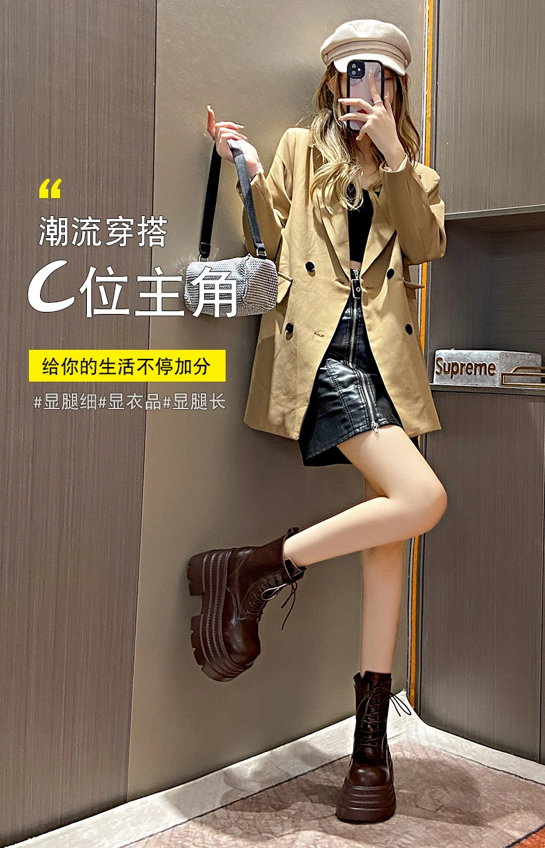 Women High Platform Boots Gothic Leather Punk Shoes Female Ankle Short Combat Boots 10.5CM Wedge Heels Chunky Motorcycle Boots