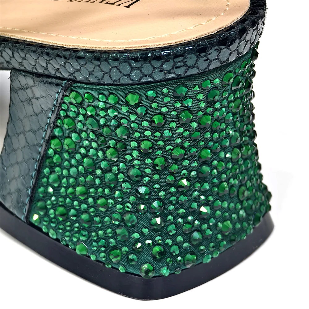 2026 Italian Elegant Green Large Size Women Heels Rhinestone Handbag Set For Wedding Party Bridal Evening Match Accessories