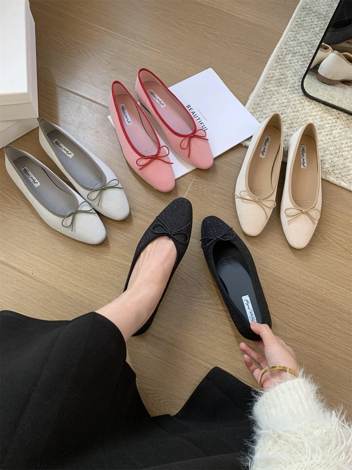 Bailamos Brand Women Flat Shoes Round Toe Moccasins Thick Heel Flats Ballerina Shallow Shoes Casual Outdoor Slip On Ballet Flats