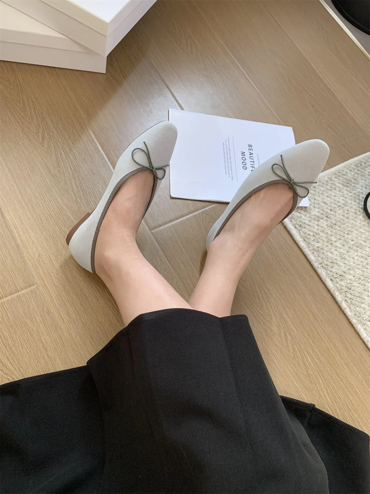 Bailamos Brand Women Flat Shoes Round Toe Moccasins Thick Heel Flats Ballerina Shallow Shoes Casual Outdoor Slip On Ballet Flats