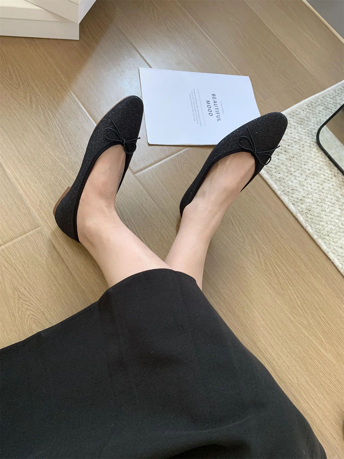 Bailamos Brand Women Flat Shoes Round Toe Moccasins Thick Heel Flats Ballerina Shallow Shoes Casual Outdoor Slip On Ballet Flats
