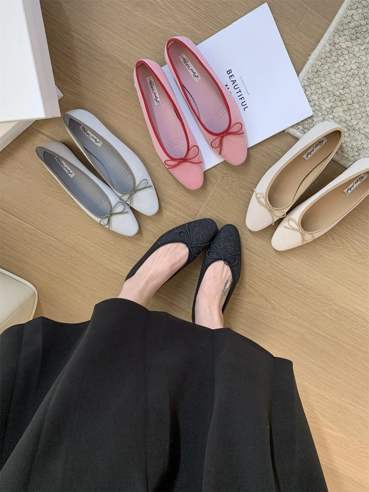 Bailamos Brand Women Flat Shoes Round Toe Moccasins Thick Heel Flats Ballerina Shallow Shoes Casual Outdoor Slip On Ballet Flats
