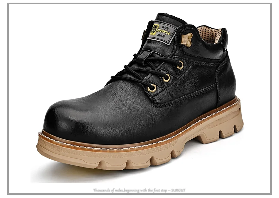 SURGUT Men's Leather Boots 2026 New Ankle Motorcycle Boots Retro Handmade Luxury Lace Up Waterproof Shoes For Men Working Boots