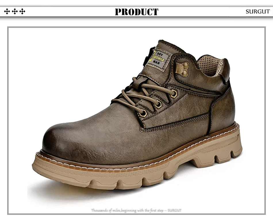 SURGUT Men's Leather Boots 2026 New Ankle Motorcycle Boots Retro Handmade Luxury Lace Up Waterproof Shoes For Men Working Boots
