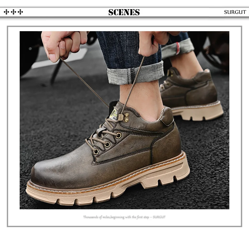 SURGUT Men's Leather Boots 2026 New Ankle Motorcycle Boots Retro Handmade Luxury Lace Up Waterproof Shoes For Men Working Boots