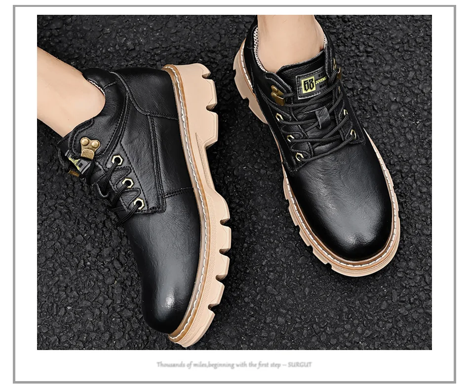 SURGUT Men's Leather Boots 2026 New Ankle Motorcycle Boots Retro Handmade Luxury Lace Up Waterproof Shoes For Men Working Boots