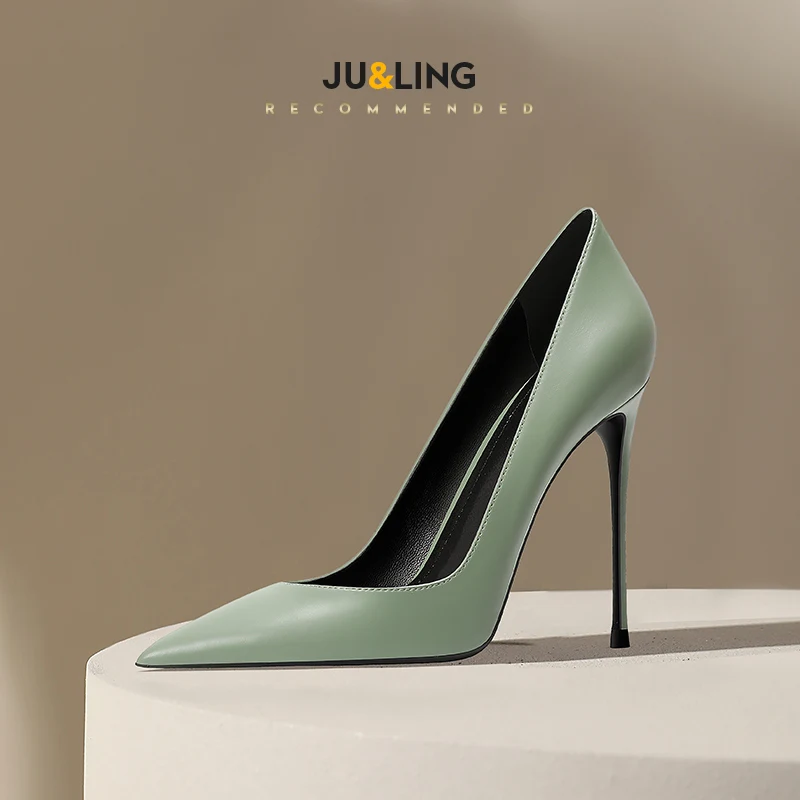 Temperament Pointed Wine Red High Heels Women's Soft Leather Single Shoes Shallow Mouth New Fashionable High Heels Single Shoes