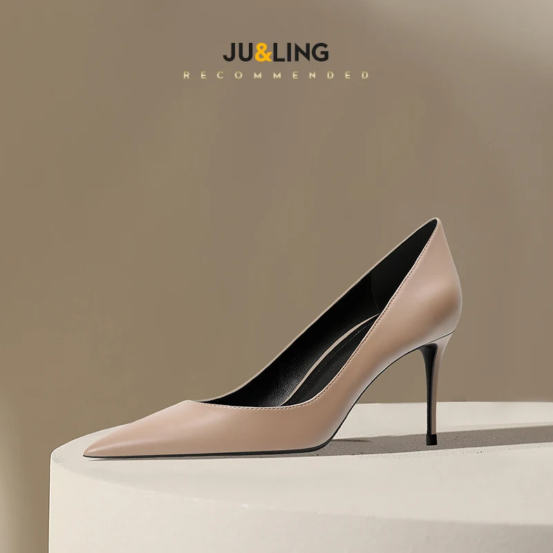 Temperament Pointed Wine Red High Heels Women's Soft Leather Single Shoes Shallow Mouth New Fashionable High Heels Single Shoes