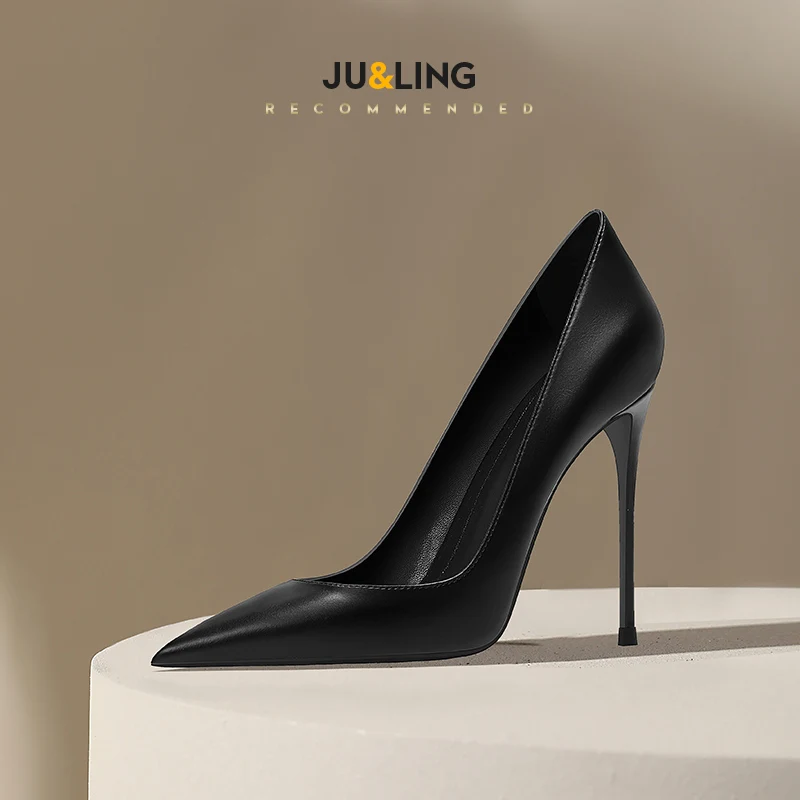 Temperament Pointed Wine Red High Heels Women's Soft Leather Single Shoes Shallow Mouth New Fashionable High Heels Single Shoes