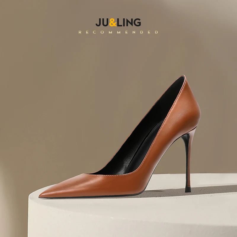 Temperament Pointed Wine Red High Heels Women's Soft Leather Single Shoes Shallow Mouth New Fashionable High Heels Single Shoes