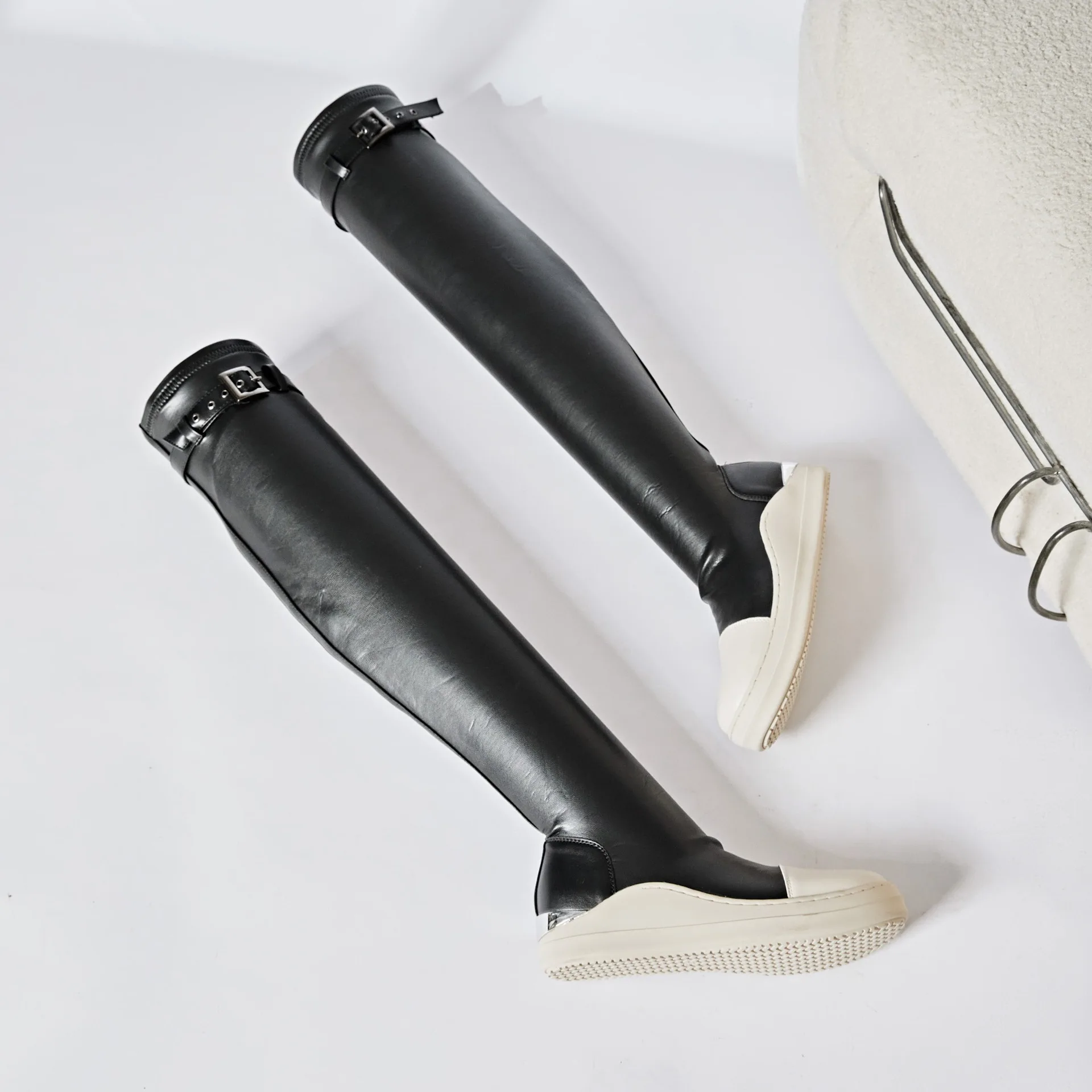 Women Over Knee High Boots PU Leather Platform Luxury Trainers Casual Stretch Shoes Spring Flats Black Red Socks Shoes Big Size