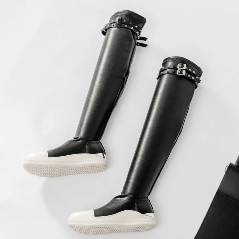 Women Over Knee High Boots PU Leather Platform Luxury Trainers Casual Stretch Shoes Spring Flats Black Red Socks Shoes Big Size