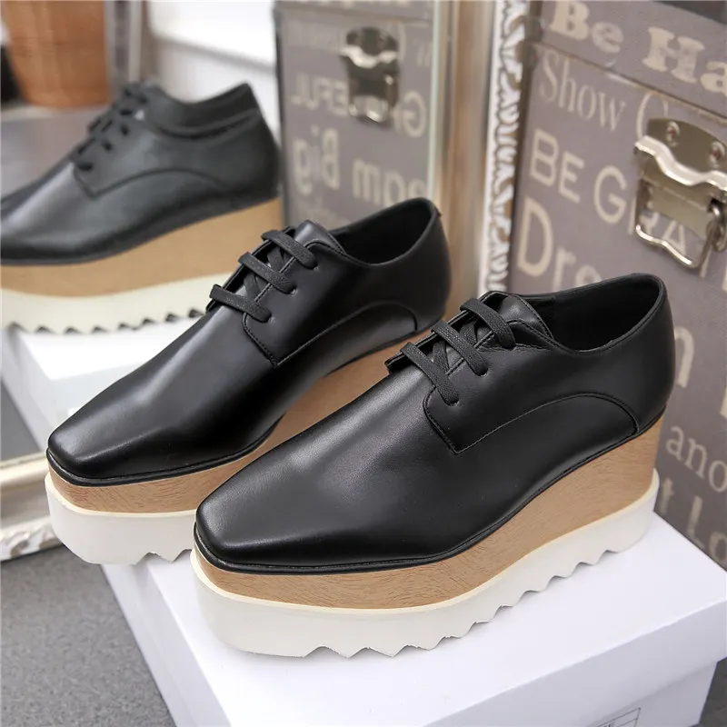 Wedges Square Toe Women Shoes 7cm Thick Heel Lace Up Platform Women Shoes breathable Stars Casual Female Shoes