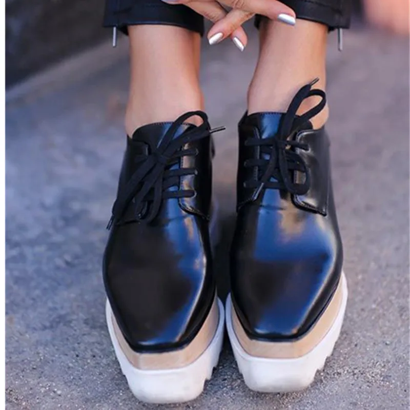 Wedges Square Toe Women Shoes 7cm Thick Heel Lace Up Platform Women Shoes breathable Stars Casual Female Shoes