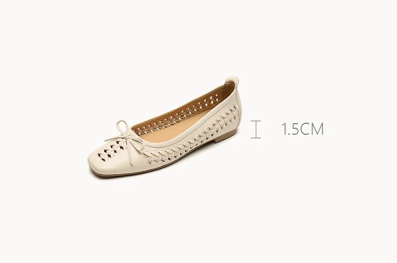 NEW Spring/Autumn Women Pumps Square Toe Low Heel Shoes Genuine Leather Shoes for Women Concise Bow-hnot Weave Slip-on Shoes