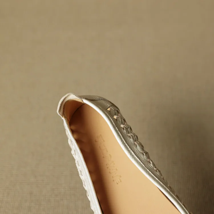 NEW Spring/Autumn Women Pumps Square Toe Low Heel Shoes Genuine Leather Shoes for Women Concise Bow-hnot Weave Slip-on Shoes