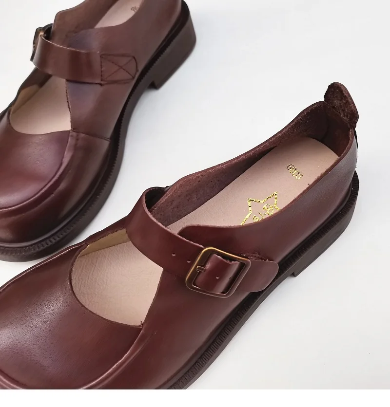 Careaymade-Genuine Leather British big head leather shoes women's breathable non slip original handmade soft sole single shoes