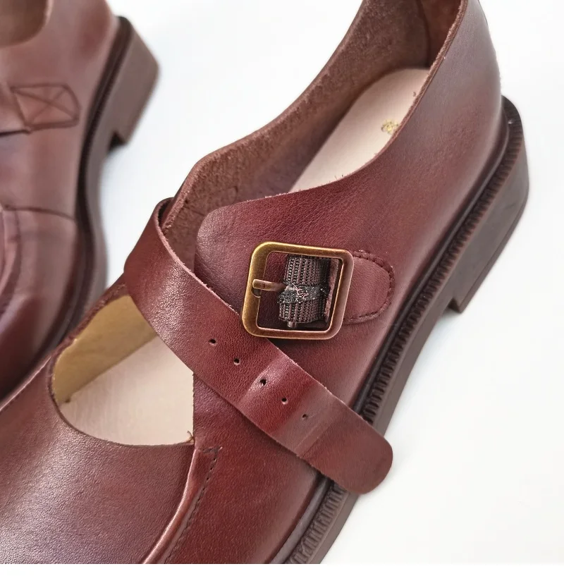 Careaymade-Genuine Leather British big head leather shoes women's breathable non slip original handmade soft sole single shoes