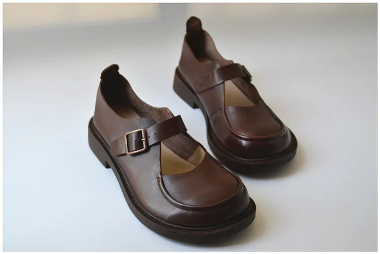 Careaymade-Genuine Leather British big head leather shoes women's breathable non slip original handmade soft sole single shoes