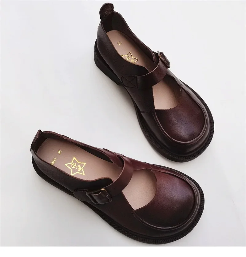 Careaymade-Genuine Leather British big head leather shoes women's breathable non slip original handmade soft sole single shoes