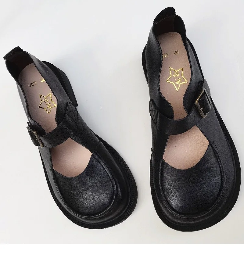 Careaymade-Genuine Leather British big head leather shoes women's breathable non slip original handmade soft sole single shoes