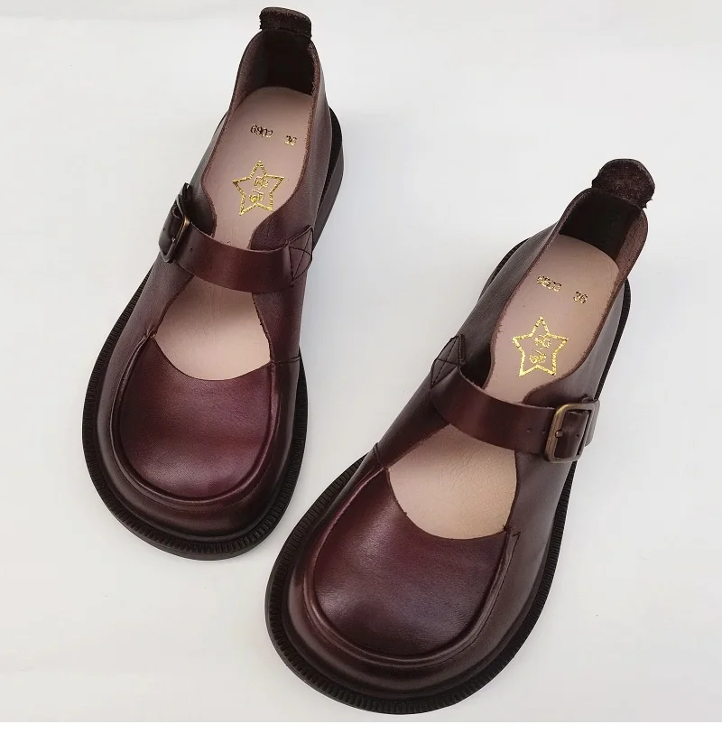 Careaymade-Genuine Leather British big head leather shoes women's breathable non slip original handmade soft sole single shoes