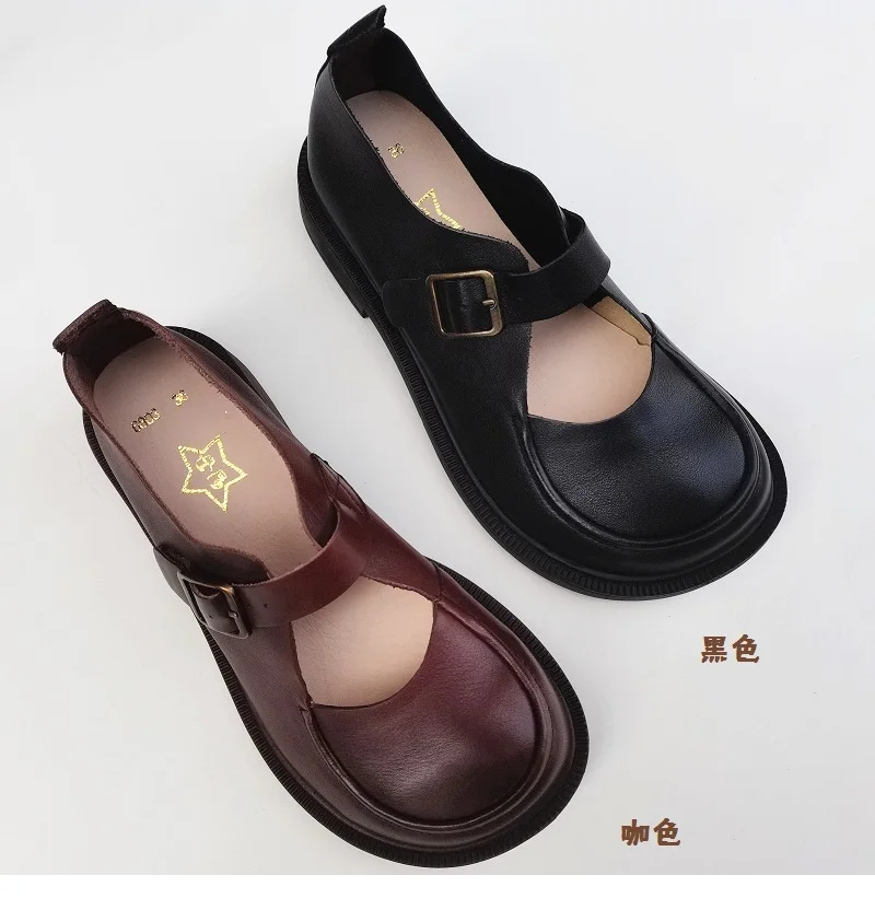 Careaymade-Genuine Leather British big head leather shoes women's breathable non slip original handmade soft sole single shoes