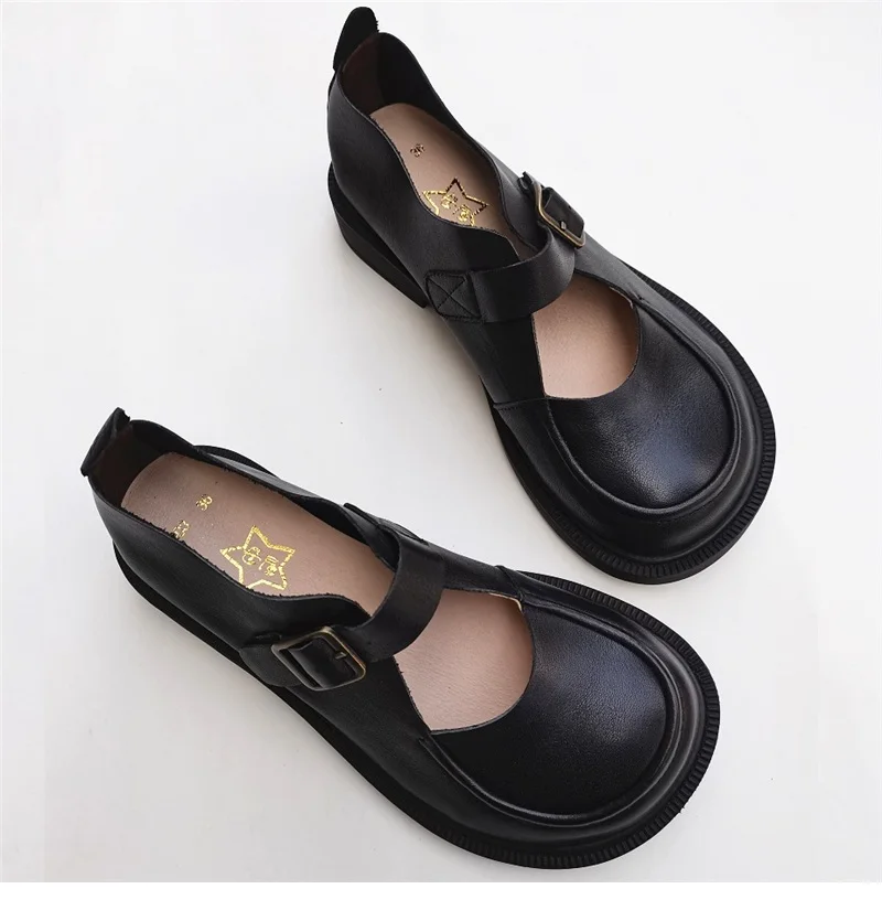 Careaymade-Genuine Leather British big head leather shoes women's breathable non slip original handmade soft sole single shoes